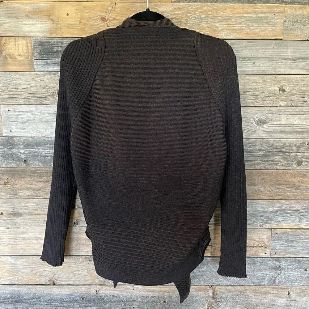 Angel Apparel Wool Blend Open Front Ribbed Asymmetrical Cardigan Sweater - Picture 2 of 9